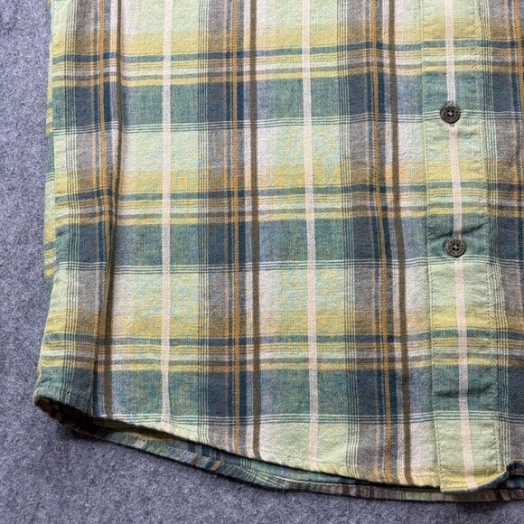 Kuhl Persuadr Shirt Men L Yellow Green Brown Linen Plaid Short Sleeve Button Up - Picture 4 of 15